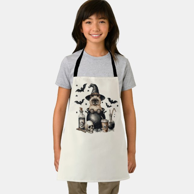 Tablier Chat Vintage mignon dans une Halloween cauldron (Insitu)