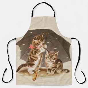 Tablier Chatons vintage sous parapluie art de chat antique