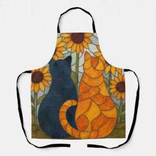 Tablier Chats en vitrail et conception d'art de tournesols