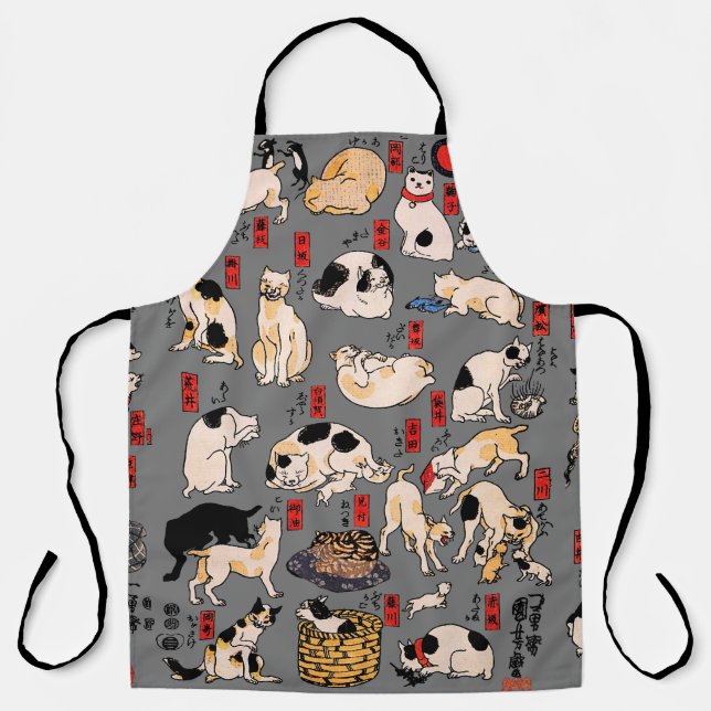 Tablier chats japonais Ukiyo-e Funny kitty (Recto)