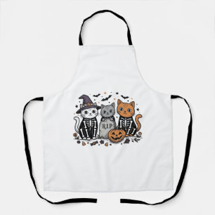 Tablier Chats squelette mignons Halloween Gravure vintage 