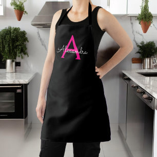 Tablier Chaud rose noir Script Girl Nom du monogramme