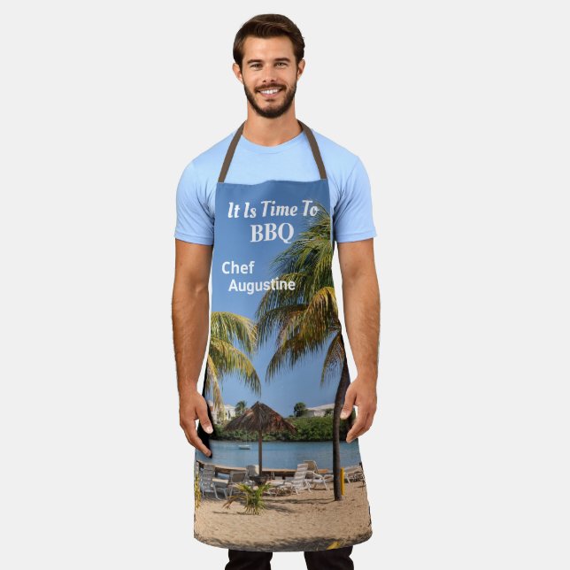 Tablier Chef BBQ Caribbean Beach Barbecue Personnaliser (Porté)