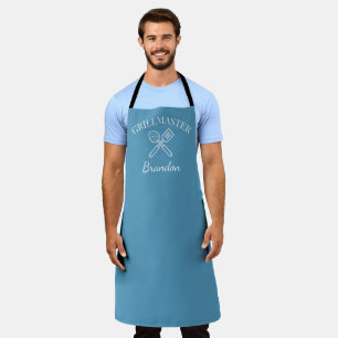 Tablier Chef bleu élégant masculin Nom Grillmaster moderne