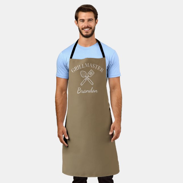 Tablier Chef Brown élégant masculin Nom Grillmaster modern (Porté)