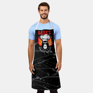 Tablier Chef de Gorilla flammes casquettes grillades perso