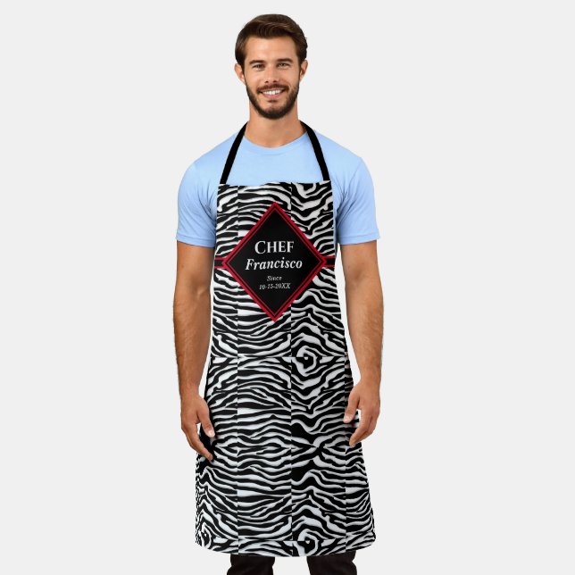 Tablier Chef de modèle Zèbre Blanc Noir Personnaliser (Porté)