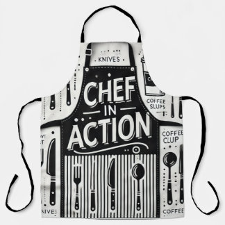 Tablier Chef en Action Apron : Cuisine noire et blanche en