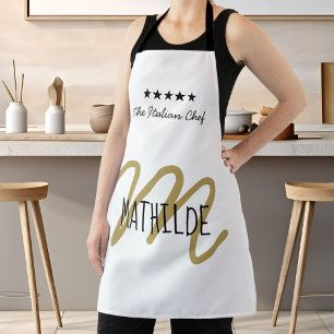 Tablier Chef Monogram White Gold Modern Typographie Nom