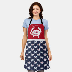 Tablier Chef Monogramme Rouge Blanc Marine Bleu Crabe Naut