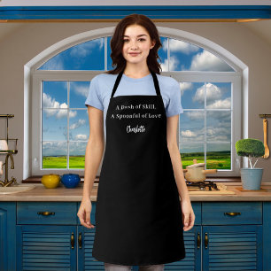 Tablier Chef noir blanc script cuisine slogan d'amour