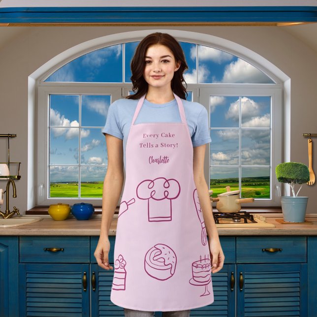Tablier Chef pâtissier slogan rose ustensiles de cuisine (Créateur téléchargé)