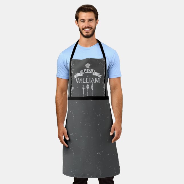 Tablier Chef personnalisé Chef gris foncé cool mens cuisin (Porté)