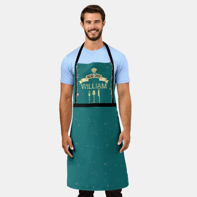 Tablier Chef personnalisé Chef turquoise cool mens cuisine (Porté)