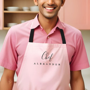 Tablier Chef rose pâle et minimaliste moderne Cuisine Nom