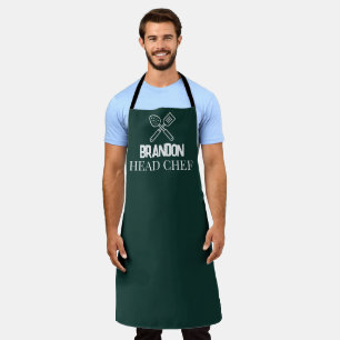 Tablier Chef Vert Elégant Homme Nom Moderne Simple