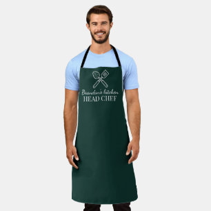 Tablier Chef Vert Elégant Homme Nom Moderne Simple