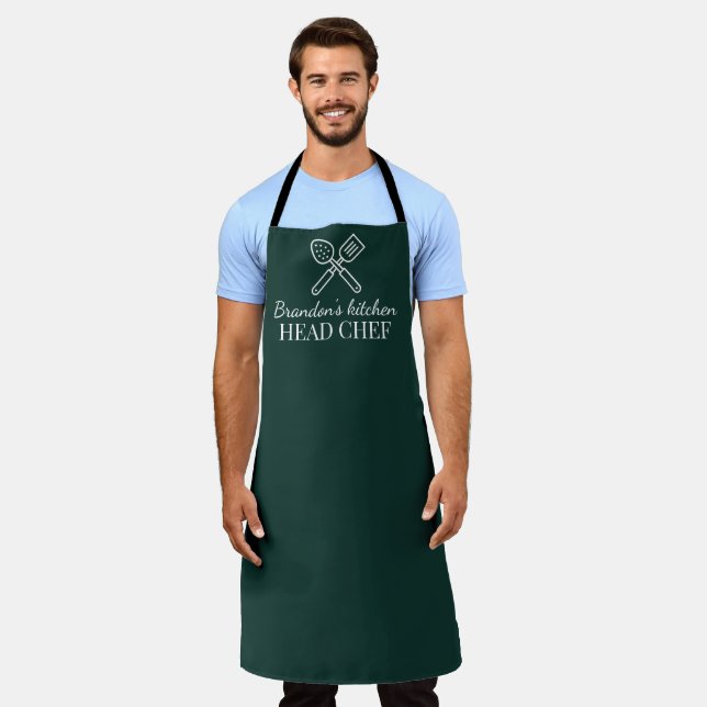 Tablier Chef Vert Elégant Homme Nom Moderne Simple (Porté)