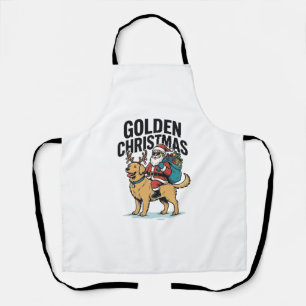 Tablier Chemise de Noël dorée Santa à cheval sur Retriever