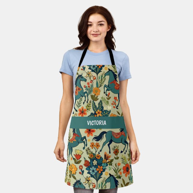 Tablier Cheval Afficher Floral Motif personnalisé (Porté)