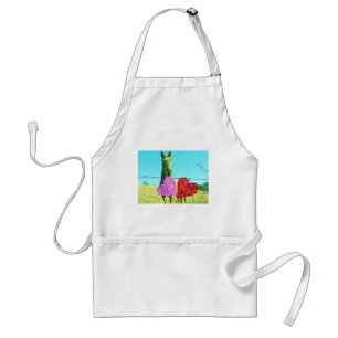 Tablier Cheval blond et Coeurs rose et rouge