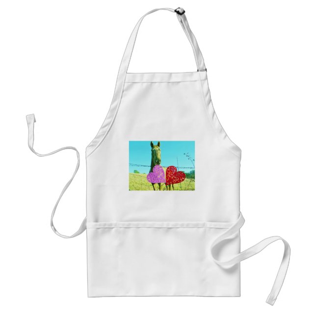 Tablier Cheval blond et Coeurs rose et rouge (Devant)