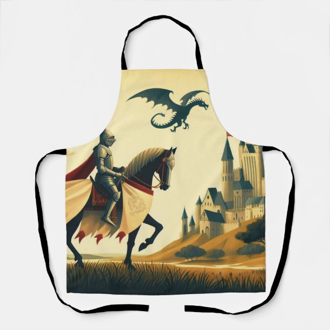 Tablier Chevalier médiéval/dragon/château fantastique (Recto)