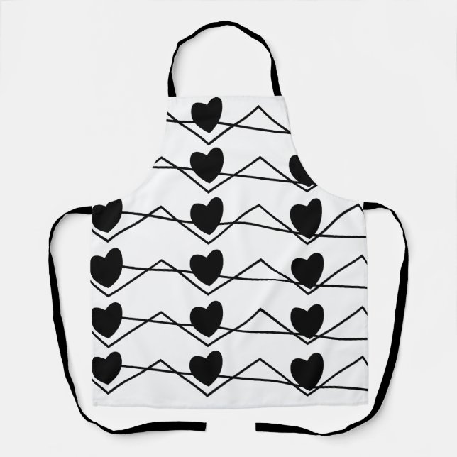 Tablier Chevron Stripe Hearts Cuisine noir et blanc (Recto)