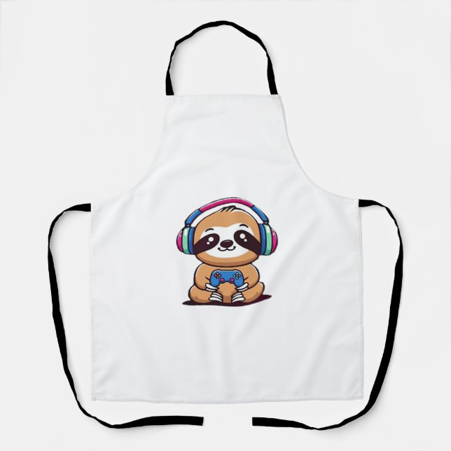 Tablier Chibi Kawaii Sloth Gamer - animal drôle mignonne a (Recto)