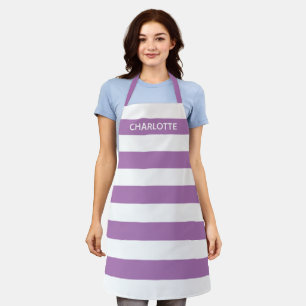 Tablier Chic lavande rayures blanches nom monogramme perso