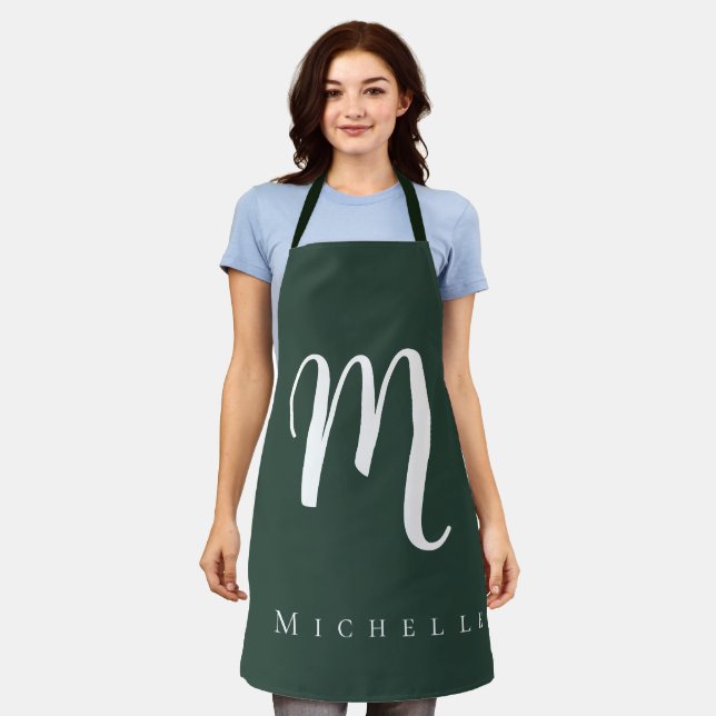 Tablier Chic monogramme professionnel uni ajouter votre no (Porté)