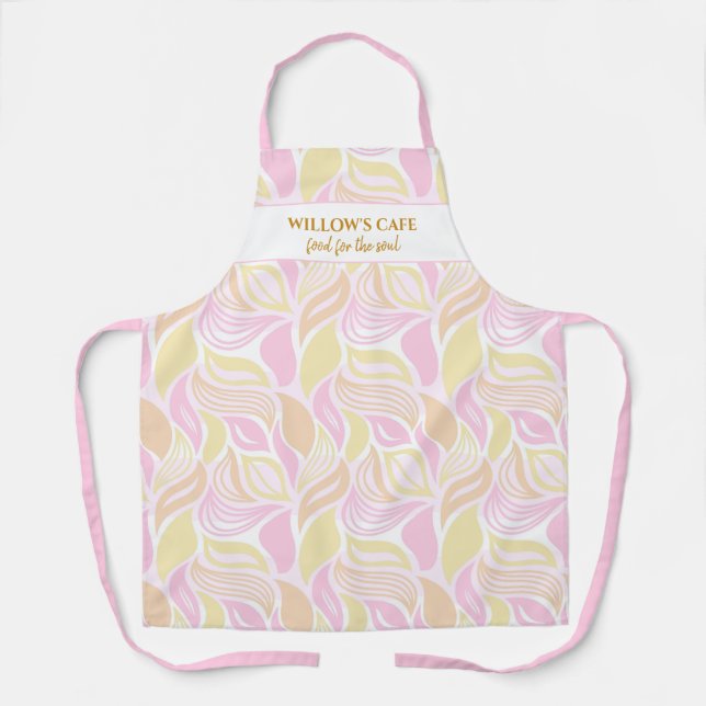 Tablier Chic Pink Leaf Motif Custom Spa Café Nom (Recto)