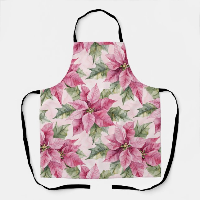Tablier Chic Pink Poinsettia Flowers Christmas (Recto)