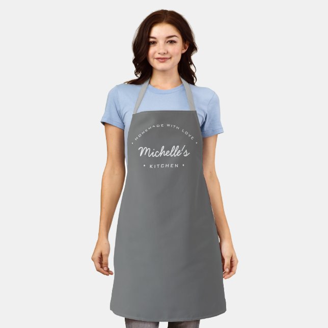 Tablier Chic Retro Grey fait maison avec amour personnalis (Porté)