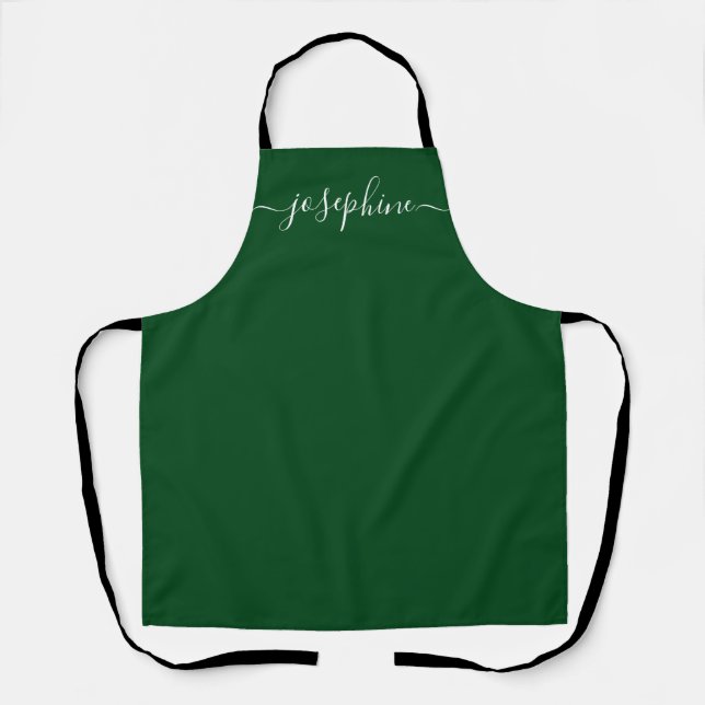 Tablier Chic Sage Green Botanical Elegant Nom du script (Recto)