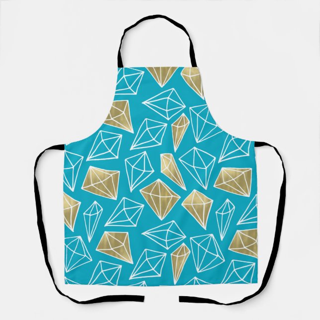 Tablier Chic Turquoise Aqua Blue Gold Diamonds Noël (Recto)