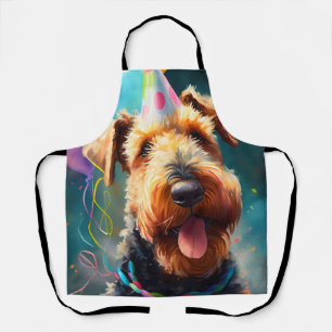Tablier Chien Airedale avec casquette d'anniversaire et ba