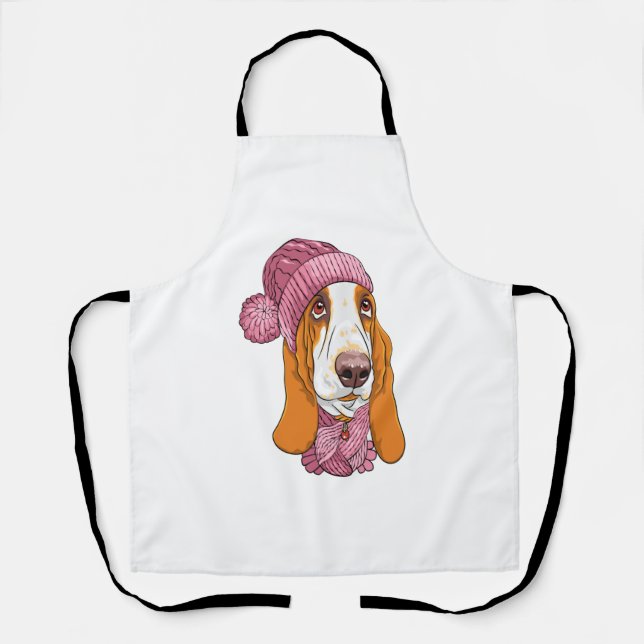 Tablier chien Basset Hound race en tricot casquette (Recto)