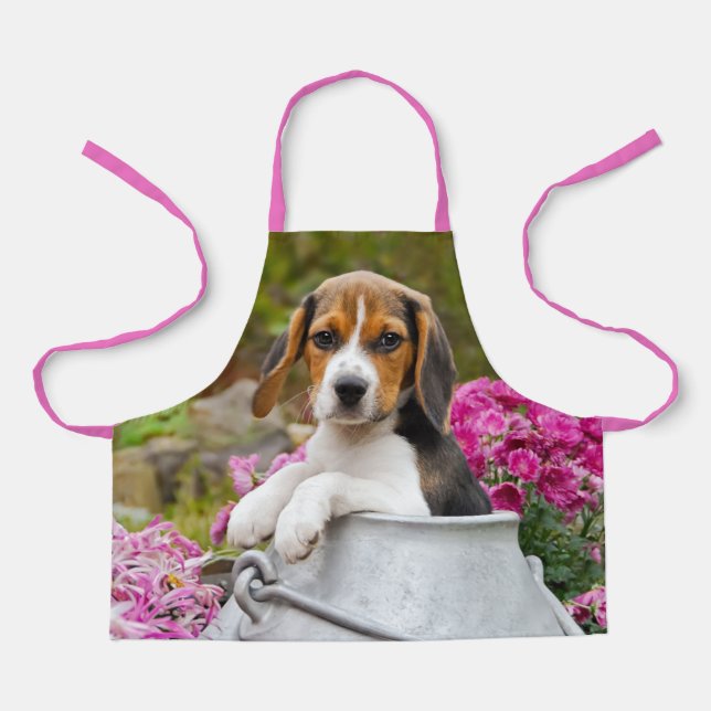 Tablier Chien Beagle mignon chiot dans le lait Égée avec d (Recto)
