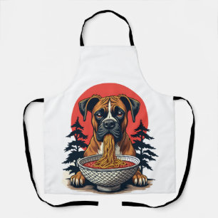 Tablier Chien Boxer Vintage Mangeant Ramen Coucher de Sole