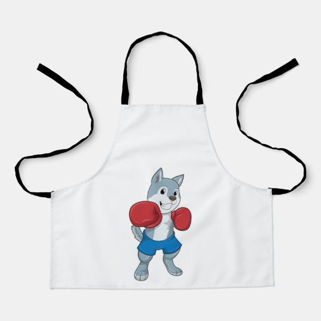 Tablier Chien comme boîte avec gants de boxe (Recto)