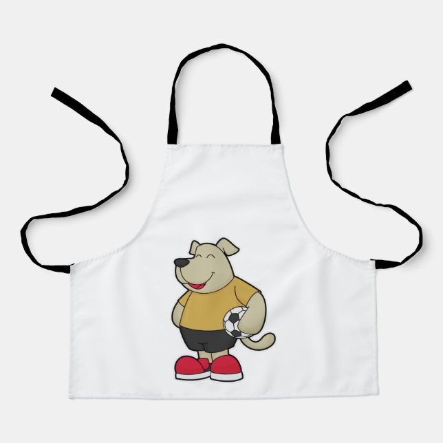 Tablier Chien comme joueur de football avec balle de footb (Recto)