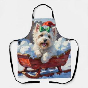 Tablier Chien Coton de Tulear Fluffy Luge de Noël Vintage