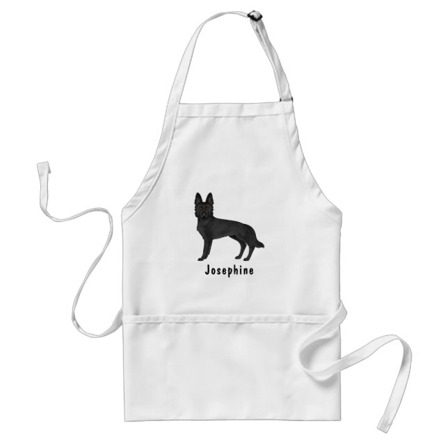 Tablier Chien de berger allemand noir avec nom personnalis (Devant)