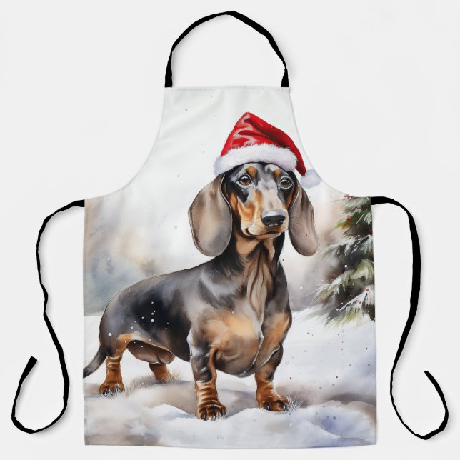 Tablier Chien de Dachshund à Noël de neige (Recto)