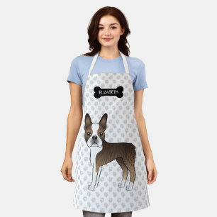 Tablier Chien de dessin animé Boston Terrier Bringé & nom