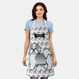 Tablier Chien de dessin animé Lhasa Apso argent et blanc &