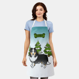 Tablier Chien de dessin animé Sheltie tricolore en hiver &