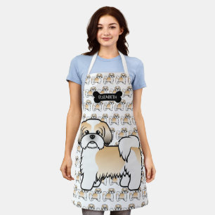 Tablier Chien de dessin en or et blanc Shih Tzu