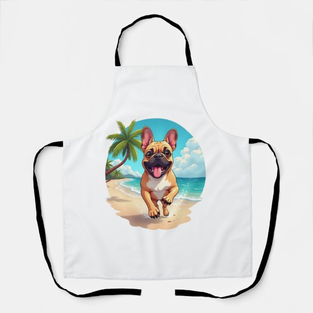 Tablier Chien de taureau français sur une plage (Recto)